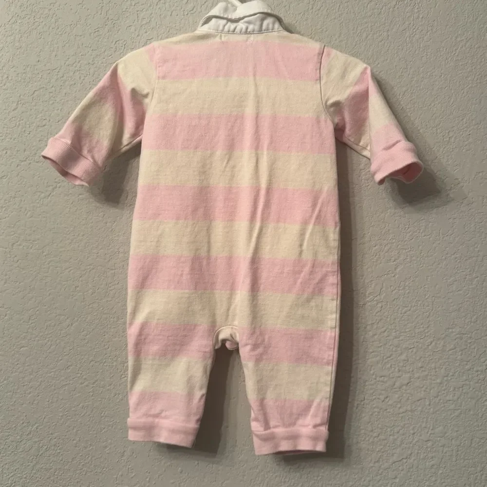Ralph Lauren Light Pink Rugby Striped Collared One Piece
